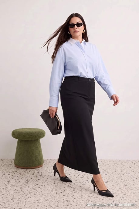 Trendyol Curve Damen Schwarz Einfarbig Maxi Große Größen Röcke - Image 6