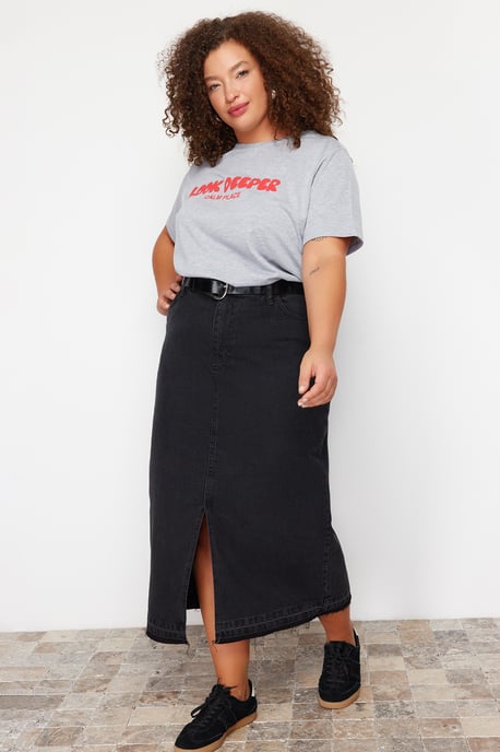 Trendyol Curve Damen Schwarz Einfarbig Maxi A-Linie A-Linie Große Größen Röcke - Image 5