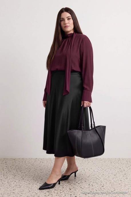 Trendyol Curve Damen Schwarz Einfarbig Maxi Große Größen Röcke - Image 6