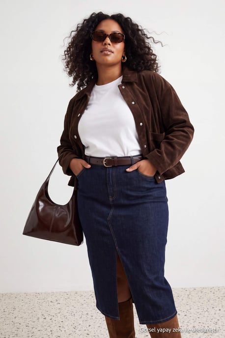 Trendyol Curve Damen Dunkelblau Einfarbig Maxi Bleistift Rock Große Größen Röcke - Image 2