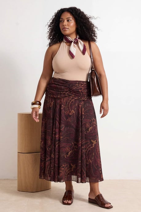 Trendyol Curve Damen Mehrfarbig Ethno-Muster Maxi Große Größen Röcke - Image 1