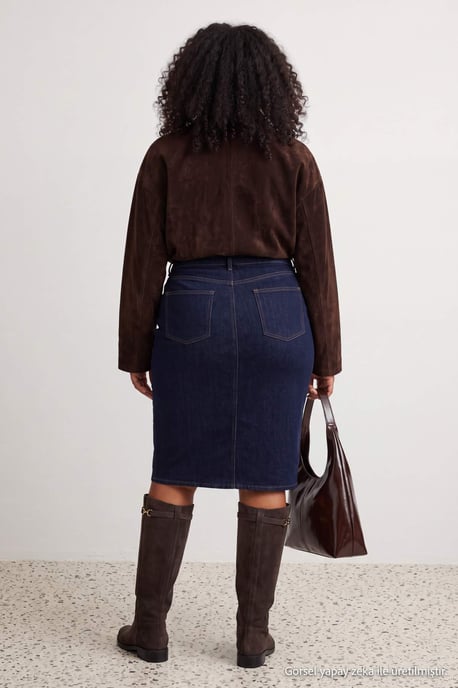 Trendyol Curve Damen Dunkelblau Einfarbig Maxi Bleistift Rock Große Größen Röcke - Image 3