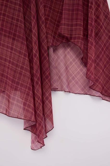 Trendyol Curve Damen Bordeaux Kariert Maxi Große Größen Röcke - Image 3