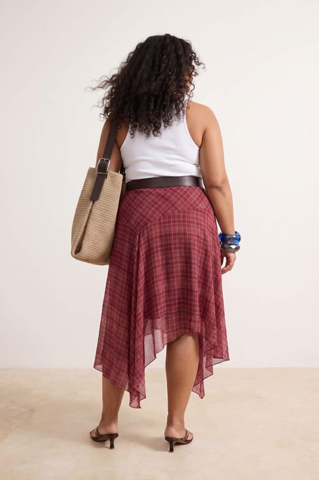 Trendyol Curve Damen Bordeaux Kariert Maxi Große Größen Röcke - Image 5