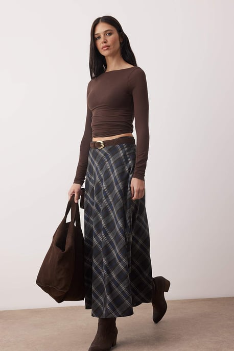 TRENDYOLMİLLA Damen Schwarz Kariert Maxi Skater Röcke - Image 1