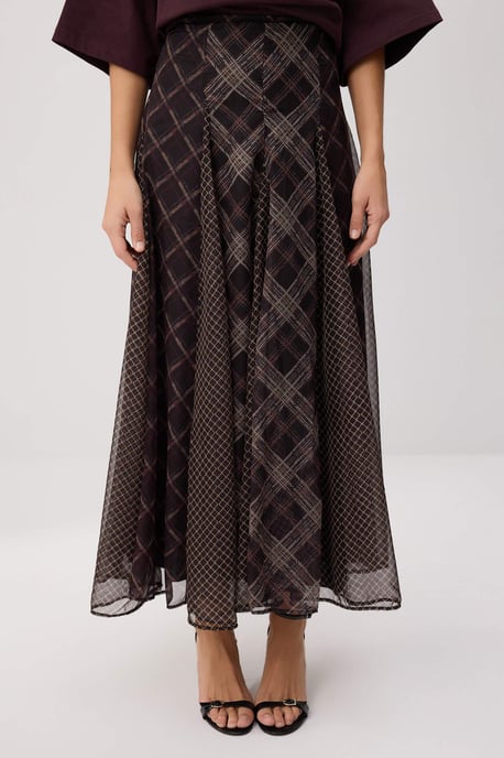 Trendyol Modest Damen Braun Kariert Maxi A-Linie Modest Röcke - Image 2