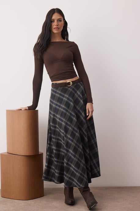 TRENDYOLMİLLA Damen Schwarz Kariert Maxi Skater Röcke - Image 4