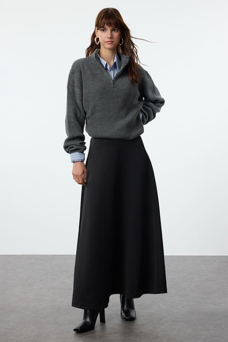 Trendyol Modest Damen Schwarz Einfarbig Maxi Ausgestellt Rock A-Linie Modest Röcke - Image 1