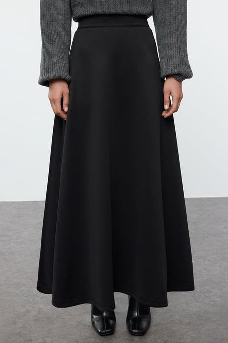Trendyol Modest Damen Schwarz Einfarbig Maxi Ausgestellt Rock A-Linie Modest Röcke - Image 2