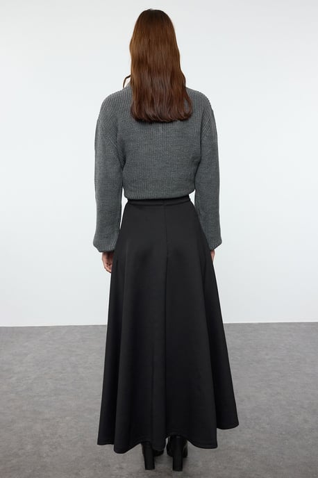 Trendyol Modest Damen Schwarz Einfarbig Maxi Ausgestellt Rock A-Linie Modest Röcke - Image 4