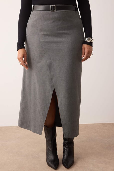 Trendyol Curve Damen Grau Einfarbig Maxi Große Größen Röcke - Image 2