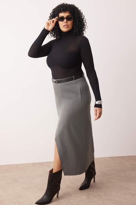 Trendyol Curve Damen Grau Einfarbig Maxi Große Größen Röcke - Image 6