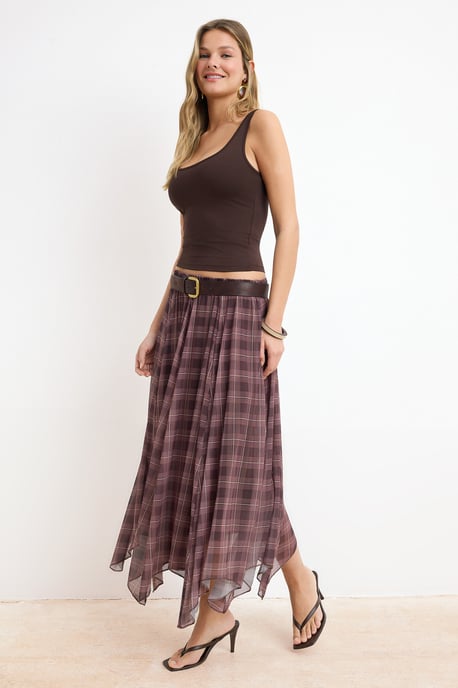TRENDYOLMİLLA Damen Mehrfarbig Kariert Maxi Asymmetrisch Röcke - Image 1