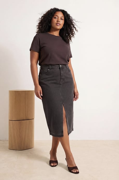 Trendyol Curve Damen Braun Einfarbig Maxi A-Linie A-Linie Große Größen Röcke - Image 1