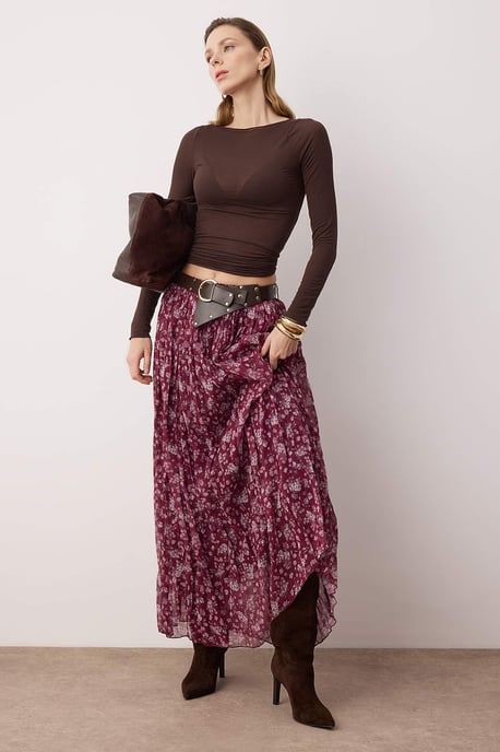TRENDYOLMİLLA Damen Rosa Geblümt Maxi Skater Röcke - Image 2