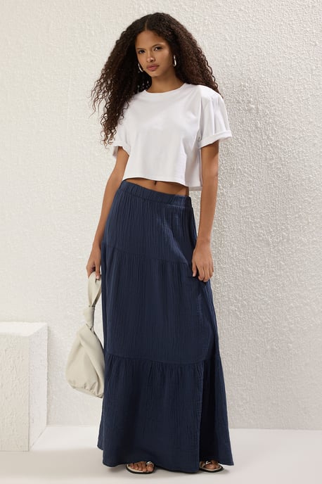 TRENDYOLMİLLA Damen Dunkelblau Einfarbig Maxi Skater Röcke - Image 1