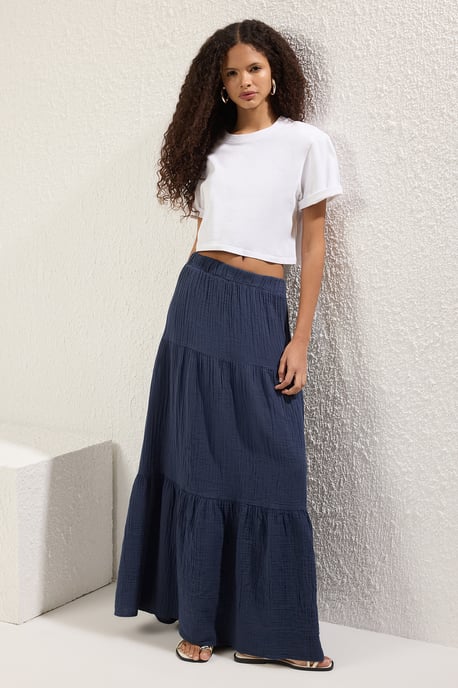 TRENDYOLMİLLA Damen Dunkelblau Einfarbig Maxi Skater Röcke - Image 4
