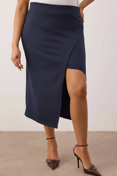 Trendyol Curve Damen Dunkelblau Einfarbig Midi Bleistift Rock Große Größen Röcke - Image 2