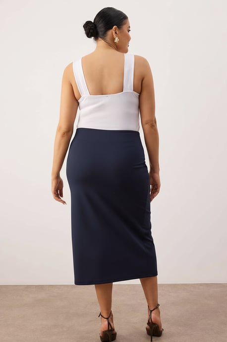 Trendyol Curve Damen Dunkelblau Einfarbig Midi Bleistift Rock Große Größen Röcke - Image 3