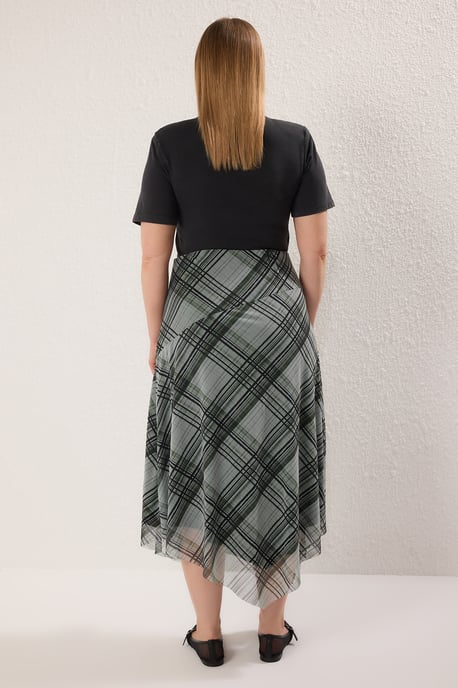 Trendyol Curve Damen Khaki Kariert Midi Asymmetrisch Große Größen Röcke - Image 5