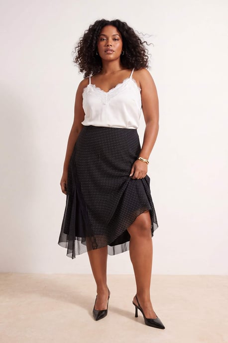 Trendyol Curve Damen Schwarz Kariert Midi Asymmetrisch Große Größen Röcke - Image 3