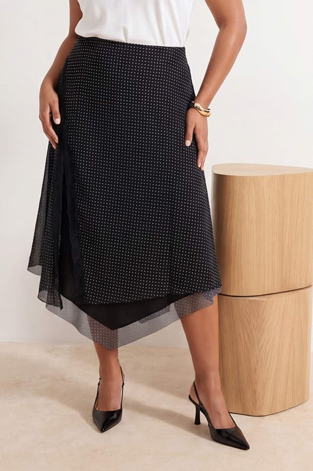 Trendyol Curve Damen Schwarz Kariert Midi Asymmetrisch Große Größen Röcke - Image 4
