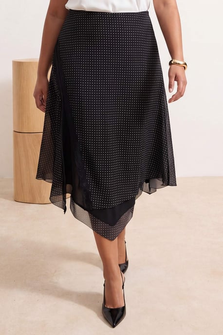 Trendyol Curve Damen Schwarz Kariert Midi Asymmetrisch Große Größen Röcke - Image 6