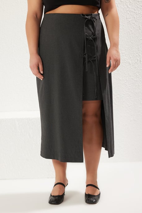 Trendyol Curve Damen Grau Einfarbig Midi A-Linie Große Größen Röcke - Image 2