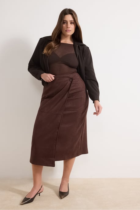 Trendyol Curve Damen Braun Einfarbig Midi Große Größen Röcke - Image 1
