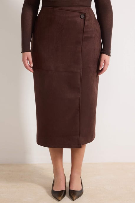 Trendyol Curve Damen Braun Einfarbig Midi Große Größen Röcke - Image 2