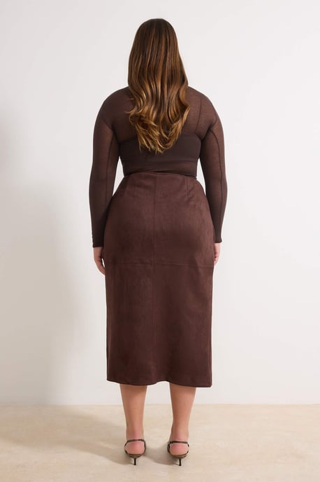 Trendyol Curve Damen Braun Einfarbig Midi Große Größen Röcke - Image 3