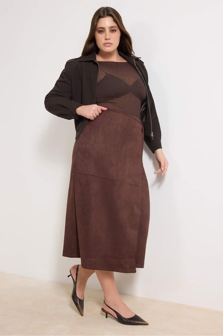 Trendyol Curve Damen Braun Einfarbig Midi Große Größen Röcke - Image 6