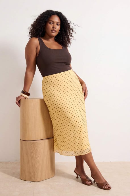 Trendyol Curve Damen Gelb Animal-Print Midi A-Linie Große Größen Röcke - Image 1