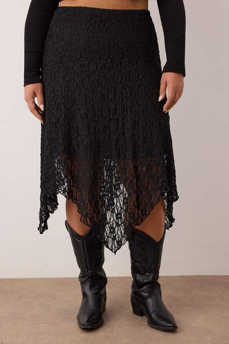 Trendyol Curve Damen Schwarz Einfarbig Midi Asymmetrisch Große Größen Röcke - Image 4