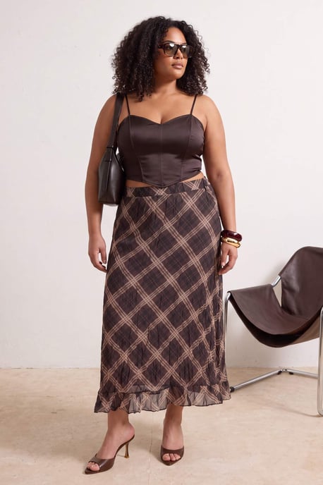 Trendyol Curve Damen Mehrfarbig Kariert Midi Große Größen Röcke - Image 1