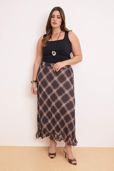 Trendyol Curve Damen Mehrfarbig Kariert Midi Große Größen Röcke - Image 3
