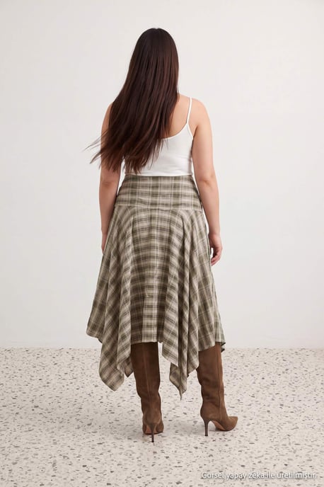 Trendyol Curve Damen Mehrfarbig Kariert Midi Große Größen Röcke - Image 2