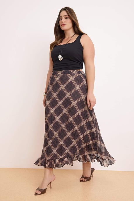 Trendyol Curve Damen Mehrfarbig Kariert Midi Große Größen Röcke - Image 4