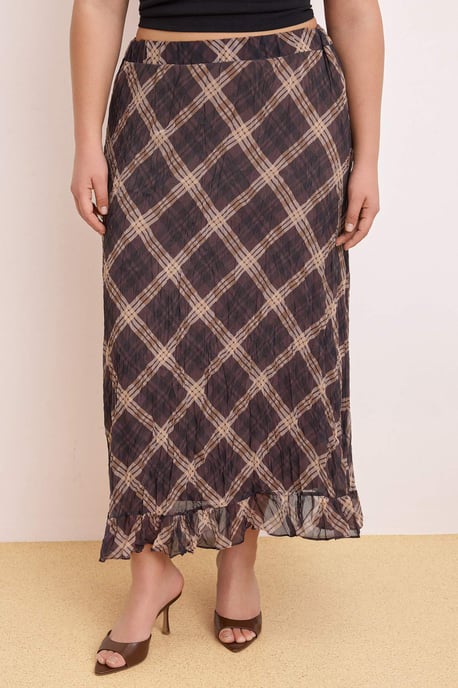 Trendyol Curve Damen Mehrfarbig Kariert Midi Große Größen Röcke - Image 5