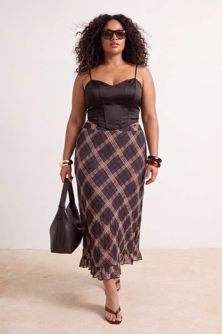 Trendyol Curve Damen Mehrfarbig Kariert Midi Große Größen Röcke - Image 6