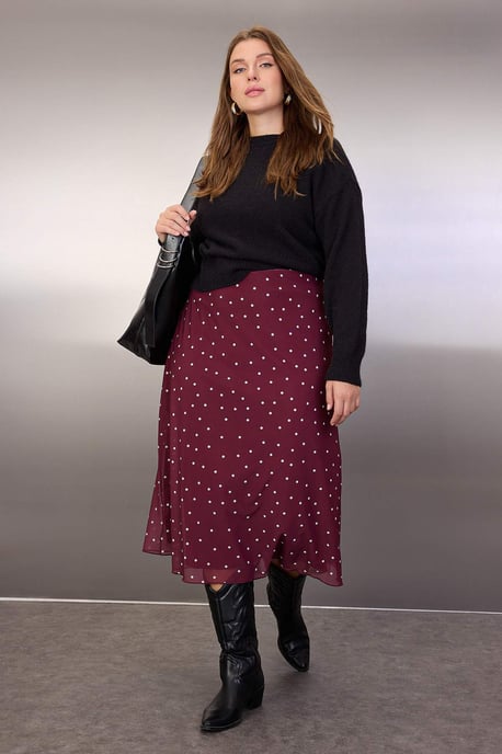 Trendyol Curve Damen Bordeaux Animal-Print Midi A-Linie Große Größen Röcke - Image 1