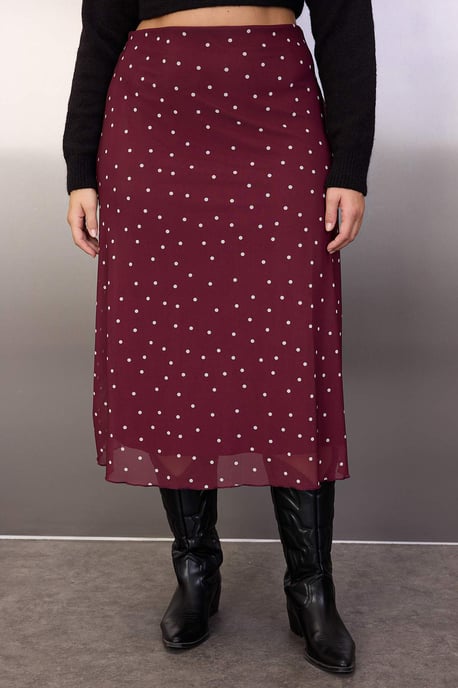 Trendyol Curve Damen Bordeaux Animal-Print Midi A-Linie Große Größen Röcke - Image 2