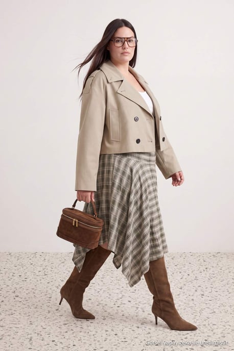 Trendyol Curve Damen Mehrfarbig Kariert Midi Große Größen Röcke - Image 6