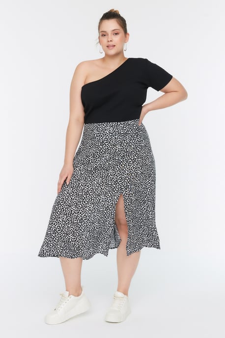 Trendyol Curve Damen Schwarz Animal-Print Midi A-Linie A-Linie Große Größen Röcke - Image 2