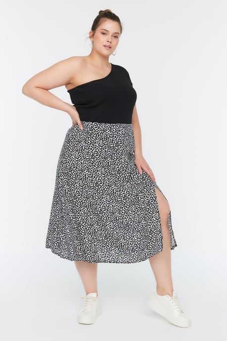 Trendyol Curve Damen Schwarz Animal-Print Midi A-Linie A-Linie Große Größen Röcke - Image 6