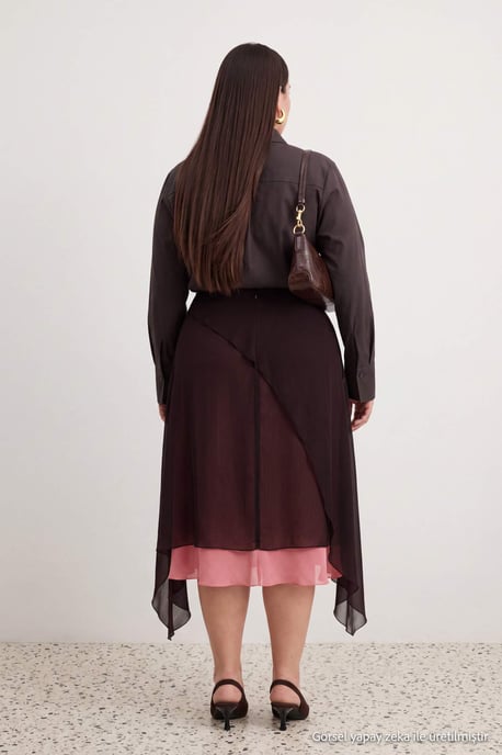 Trendyol Curve Damen Mehrfarbig Einfarbig Midi Große Größen Röcke - Image 6