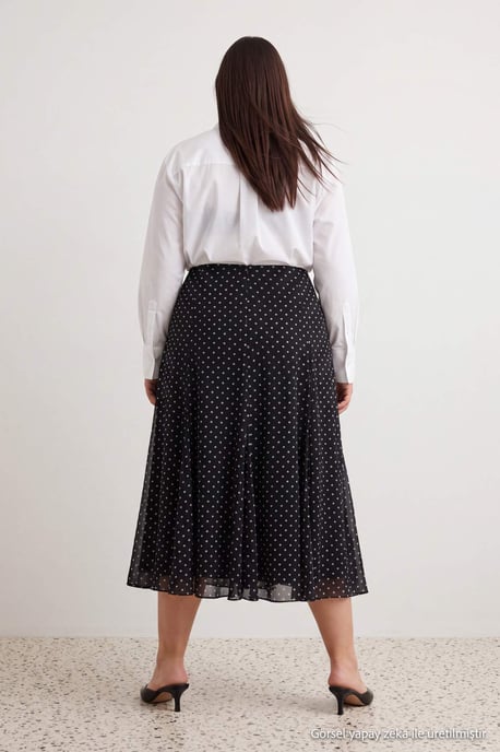 Trendyol Curve Damen Schwarz Gepunktet Midi Skater Große Größen Röcke - Image 5