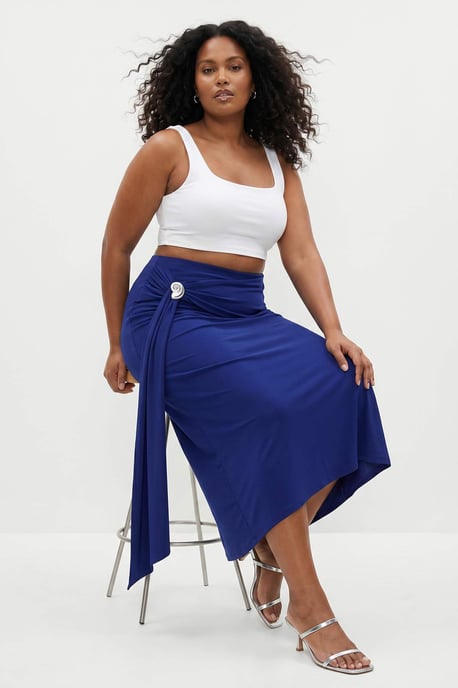 Trendyol Curve Damen Blau Einfarbig Midi Bleistift Rock Große Größen Röcke - Image 1