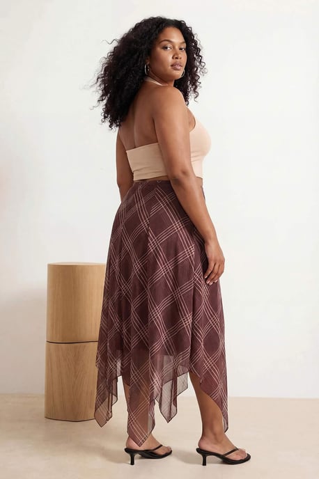 Trendyol Curve Damen Braun Kariert Midi Große Größen Röcke - Image 6