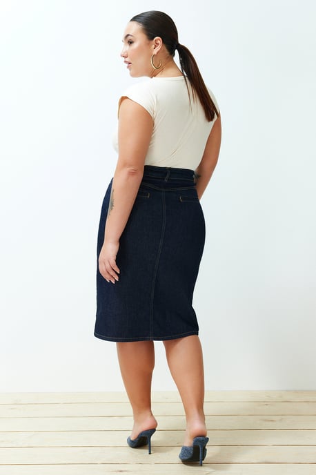 Trendyol Curve Damen Blau Einfarbig Midi Bleistift Rock Bleistift Rock Große Größen Röcke - Image 5